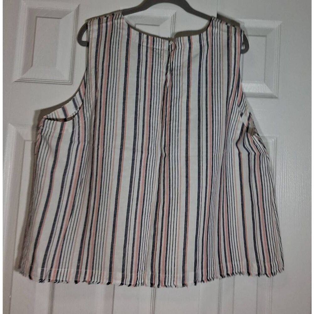 Liz Claiborne womens 2xl linen blouse gray coral pink stripe top summertime - Picture 3 of 9